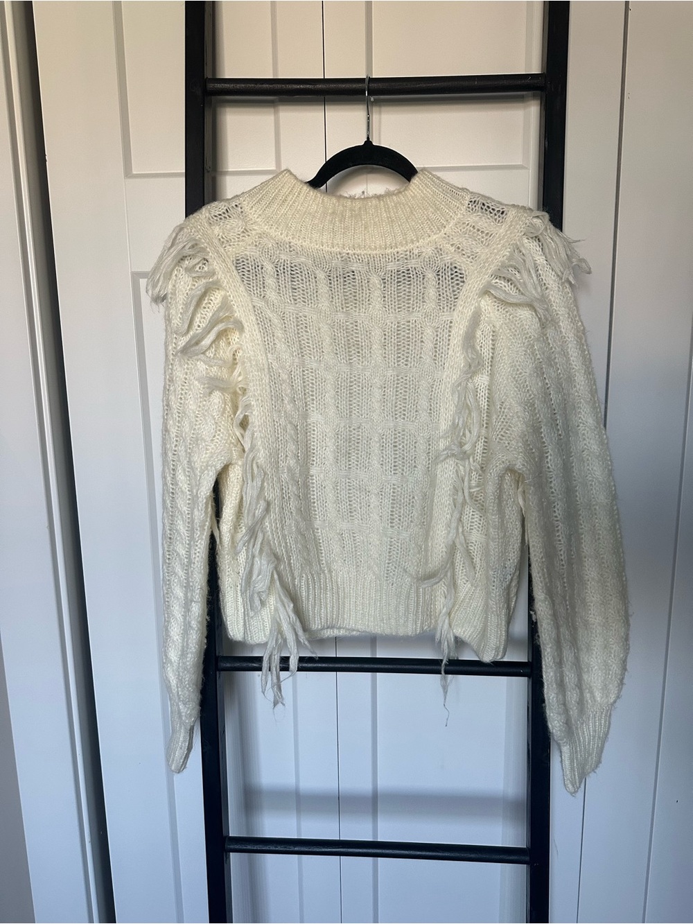 Altar'd State Ivory Fringe Cable Turtleneck Sweater